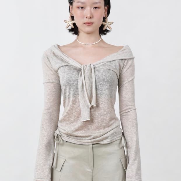 오운서 Marina Mood Soft Shoulder Tee Beige