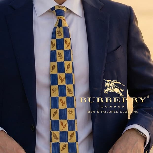 버버리 실크 블루 체크 리프 패턴 넥타이 10cm A+등급 K1772
