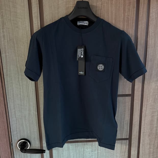 [새상품]스톤아일랜드 로고 패치 포켓 반팔 티셔츠 네이비 키즈 12A