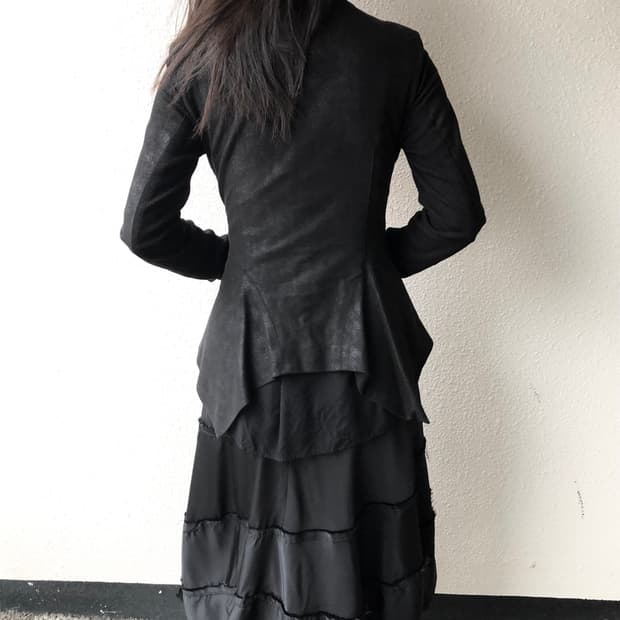 스웨이드 사선 하이넥 자켓