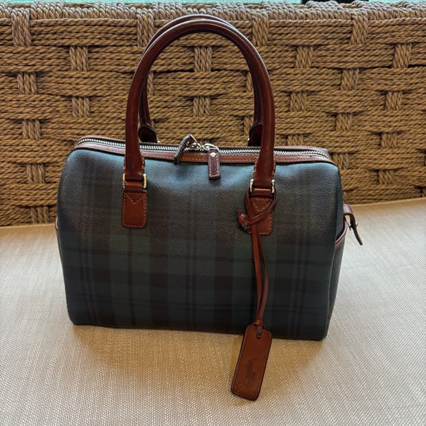 랄프로렌 블랙워치 체크 가죽 트리밍 보스턴백 토트백