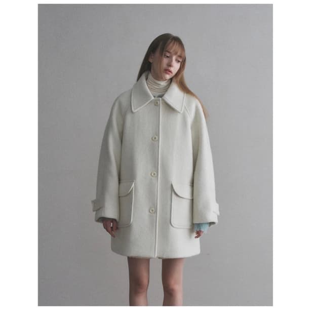 오로 부클 하프 울 코트 크림