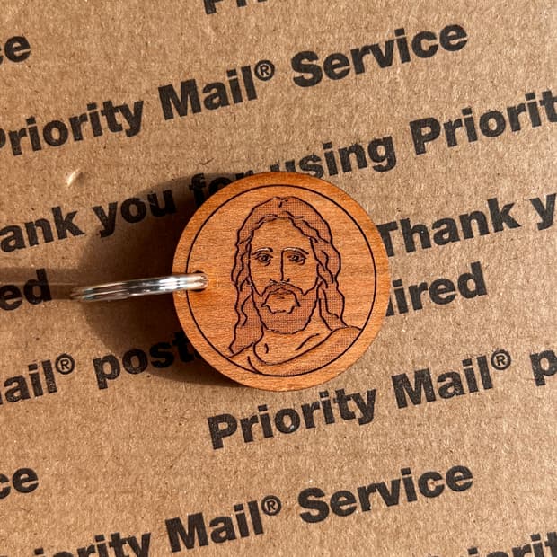 90s vtg Wooden Jesus Keyring