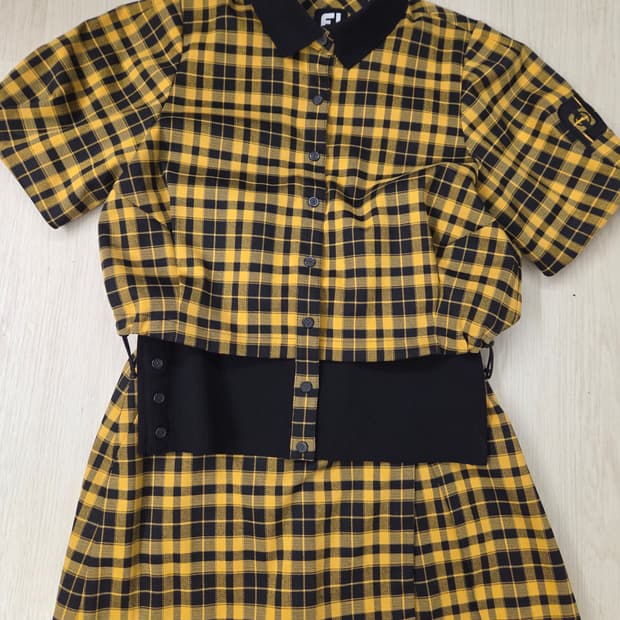 FJ 골프웨어 옐로우 체크 셔츠 자켓/스커트 세트
