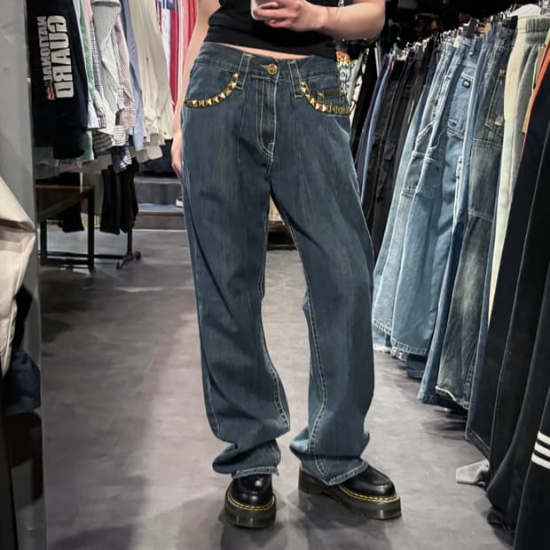 [IM] Billionaire Mafia 스터드 데님팬츠 진청