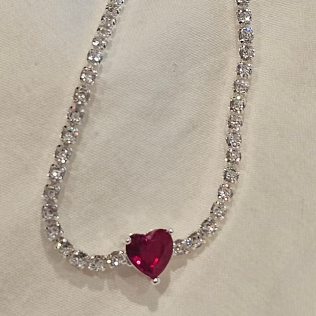 하트 레드 포인트 테니스 목걸이 (새상품)
