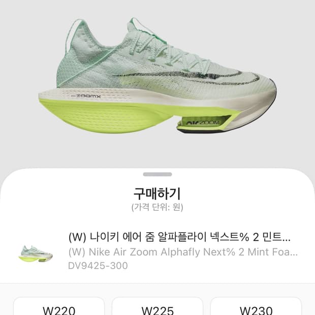 나이키 에어 줌 알파플라이 넥스트% 2 민트 폼 볼트