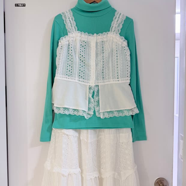 하구미 민트 레이스 스커트 세트