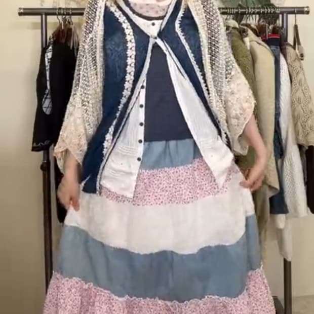 크루빈티지 코디 세트 코디셋 빈티지 모리걸 하구미 패치 스커트 핑크 블루