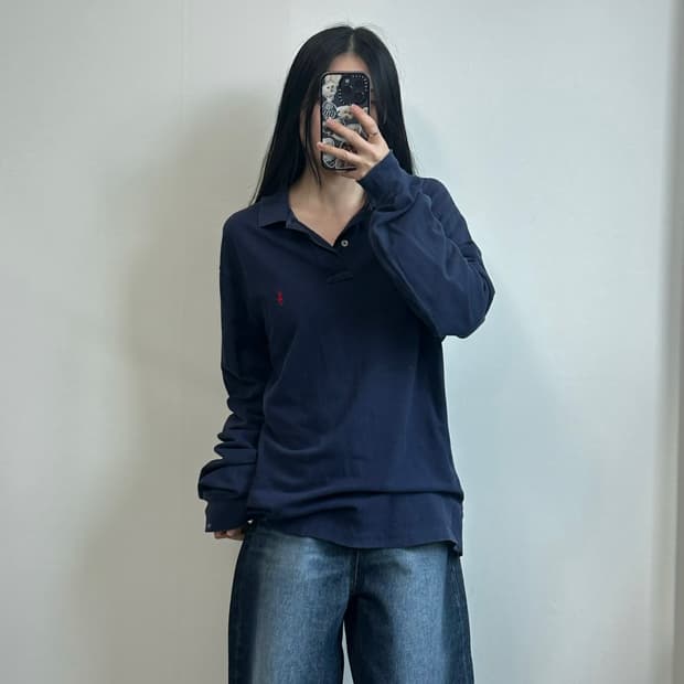 폴로 랄프로렌 자수로고 네이비 긴팔 카라티