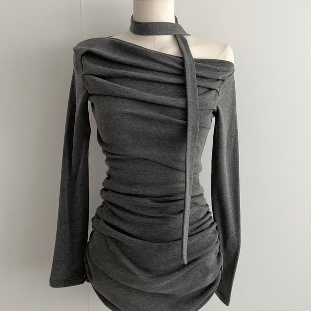 오프숄더 셔링 타이 원피스