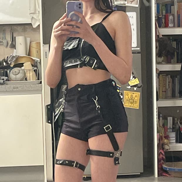 xs 킬스타 블랙 디스코팬츠 숏 펜타그램 가터벨트 일체 세트