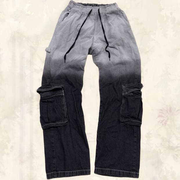 (이체시에눌) 일본 Glamor 펑크 브랜드 블랙 그라데이션 카고 팬츠