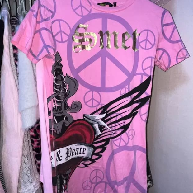 빈티지 갸루 Smet 원피스 핑크 펑크 에드하디깔 티셔츠