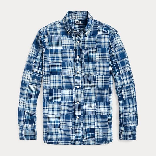 폴로 랄프로렌 인디고 패치워크 마드라스 셔츠 XL