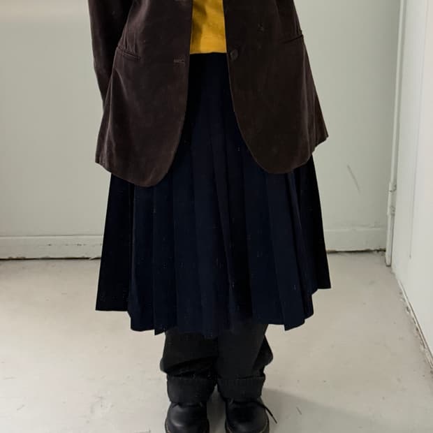 일본빈티지 네이비 플리츠 미디스커트