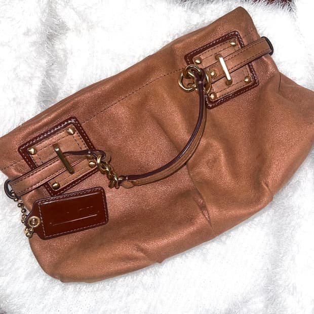 90s coach 코치 카라멜 브라운 레더 골드체인 아카이브 핸드백