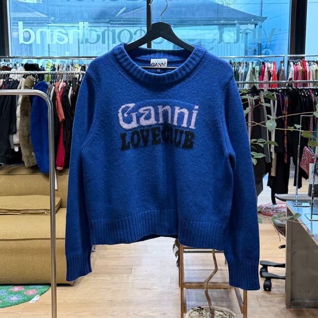 가니 블루 그래픽 오넥 풀오버 니트 