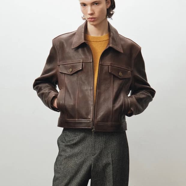 노이어 엔틱 카우 레더 트러커 자켓 브라운 50