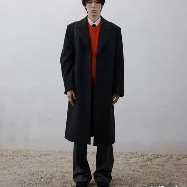 유스 레더 트림 체스터필드 코트 차콜그레이 M