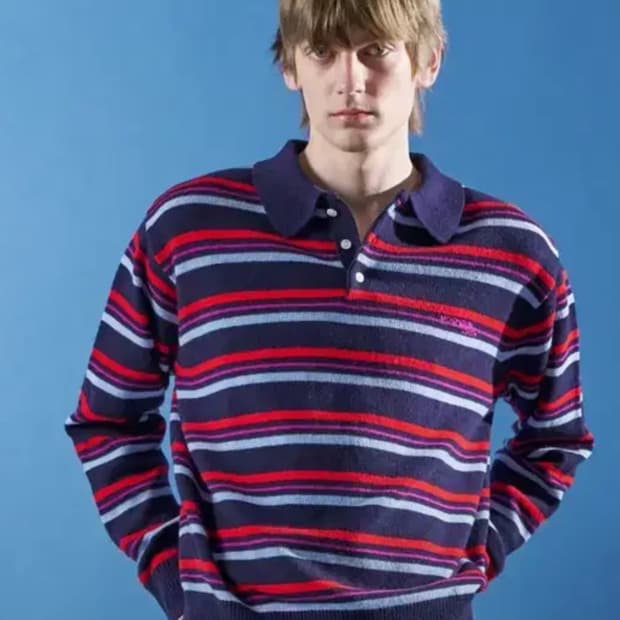 MOONSUN 스트라이프 카라 니트 M