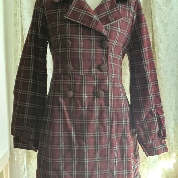 [모리걸] 모리걸코트 리즈리사st 체크 더블 버튼 모직 코트