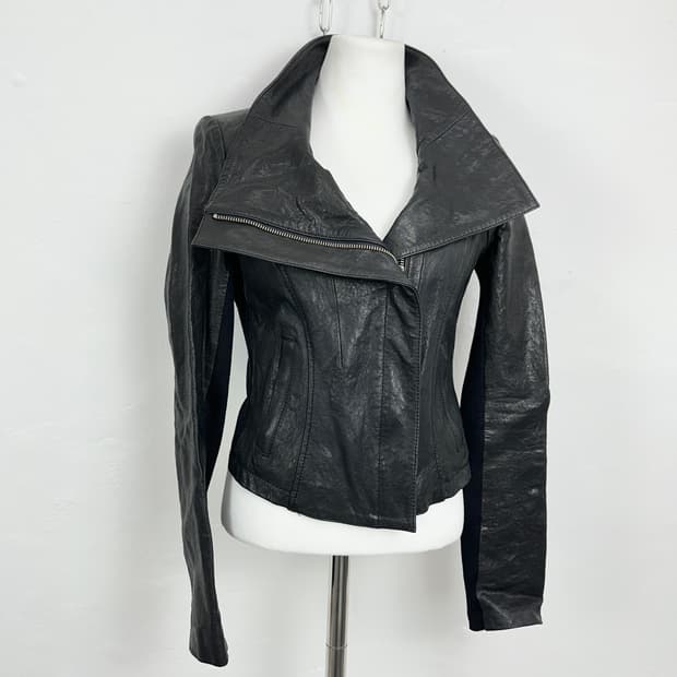 Asymmetric High-Neck Lambskin Jacket