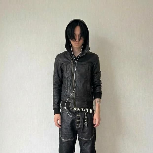 2000년대 초반 헬무트랭 아카이브 닌자 후드 사선 집업 램스킨자켓 
