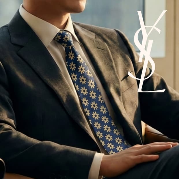 입생로랑 실크 네이비 플라워 패턴 넥타이 9.5cm A등급 K2411
