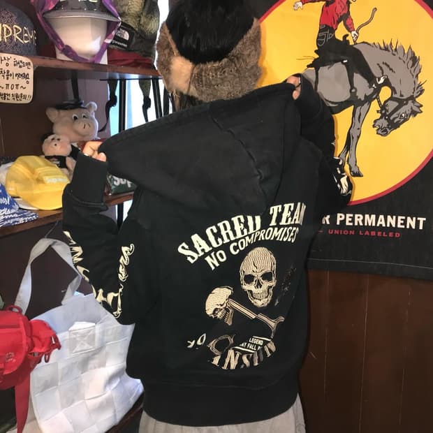 Vanson Embroidery Skull Hood Zip-Up