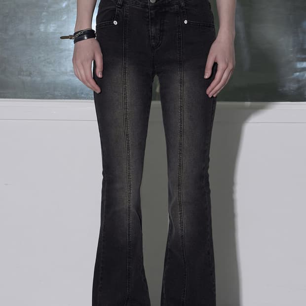 [M] 헬레네파리스 워시드 부츠컷 데님 팬츠 그레이