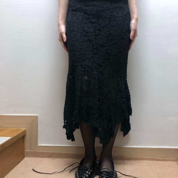 빈티지 블랙 레이스 롱 스커트