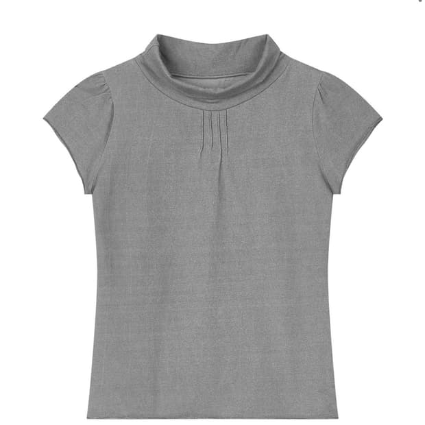 buttony HALF-NECK PINTUCK SHORT SLEEVE