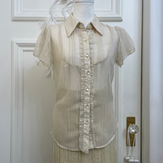 beige puff ruffle fairy blouse