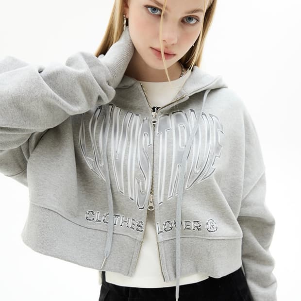 러브이즈트루 투웨이 크롭 후드집업 그레이