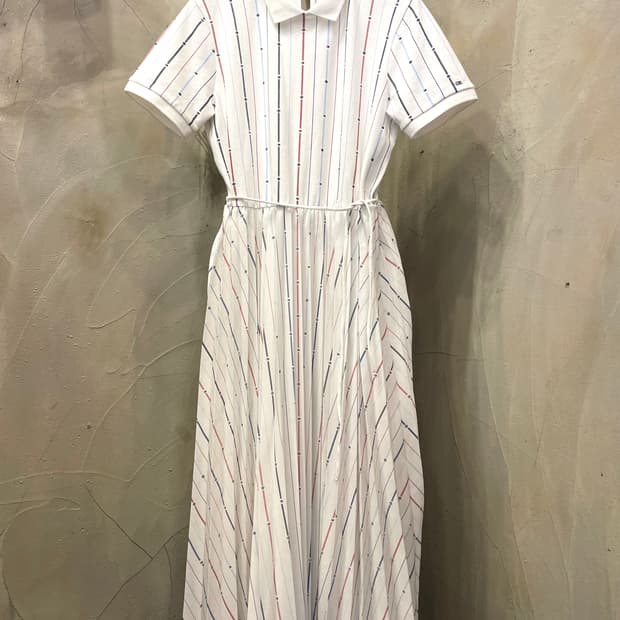 타미힐피거 피케 플레어 플리츠 벨티드 롱드레스 55