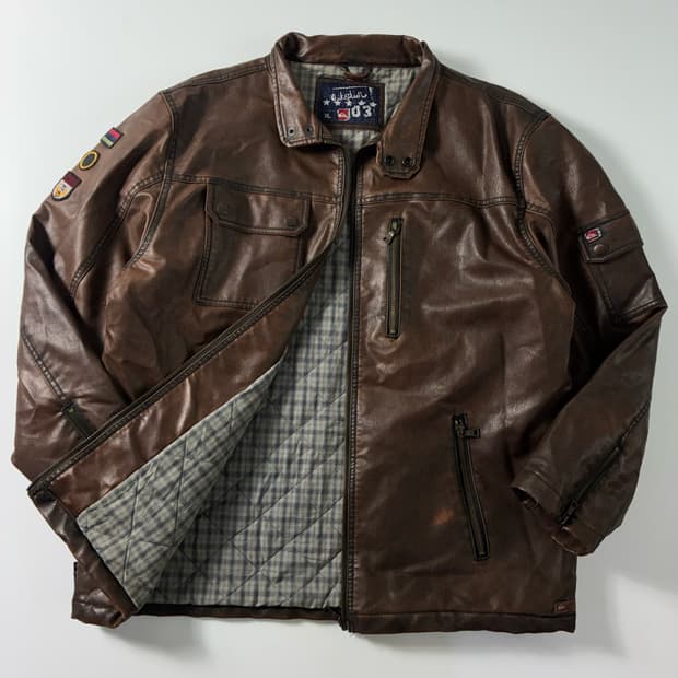 Quick silver  퀵실버 90,s 웨스턴 레더 브라운 레이싱 자켓