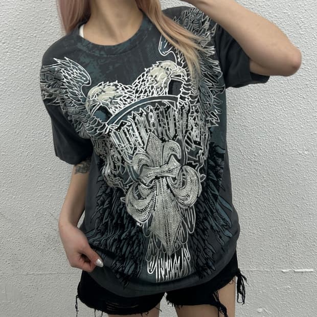 usa 빈티지 y2k 락시크맛 차콜 반팔 M