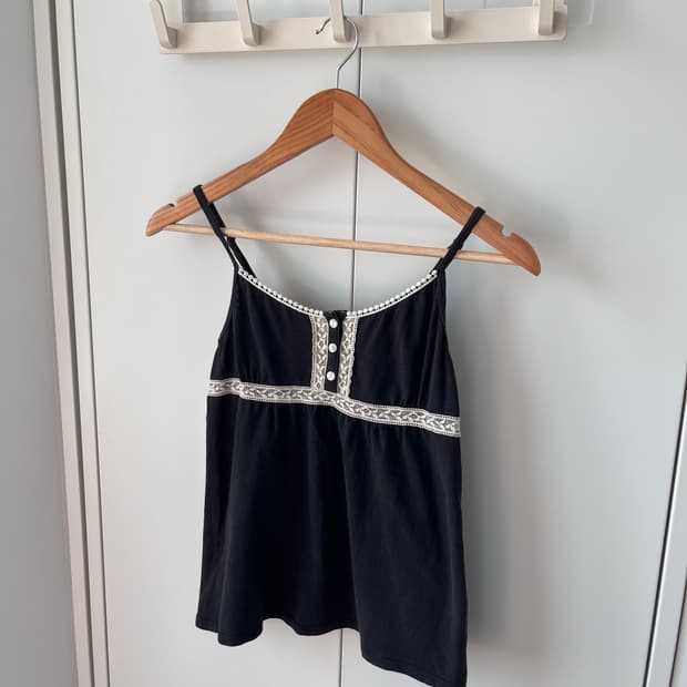 Vintage 레이스 버튼 블랙 슬리브리스