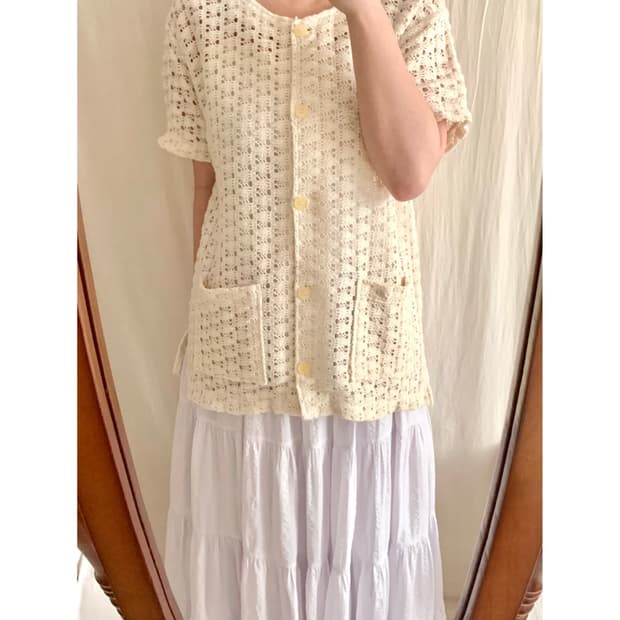 모리 크로쉐 반팔 가디건