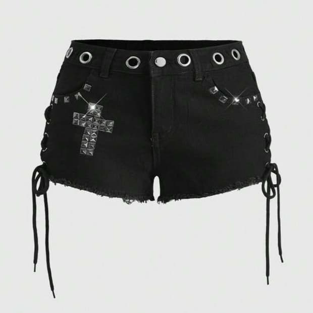 펑크 리벳 데님 블랙 반바지 숏팬츠 핫팬츠 