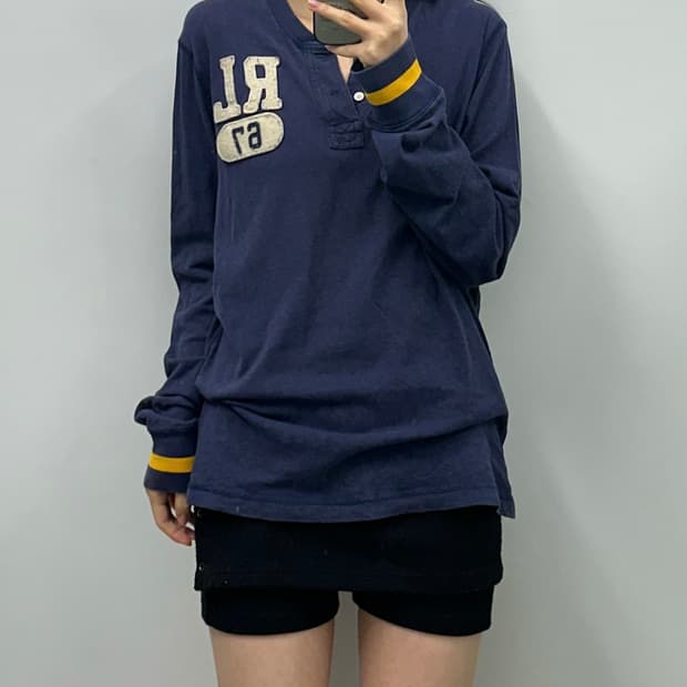 폴로 진스 네이비 헨리넥 롱 슬리브