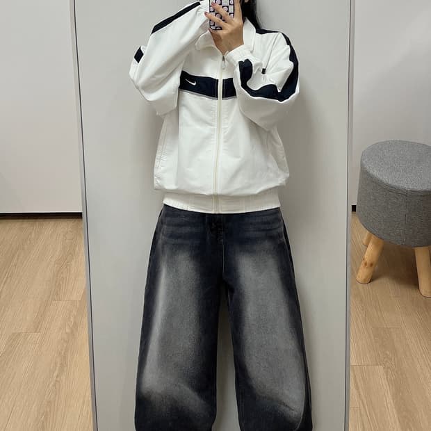 나이키 올드스쿨 화이트 블랙 오레오 바람막이 자켓