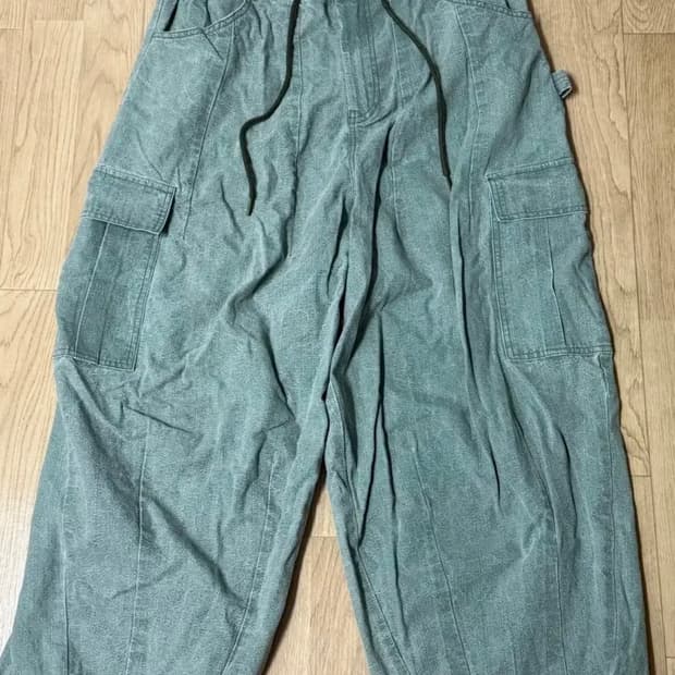 초록 민트 와이드 벌룬 카고 카펜터 바지