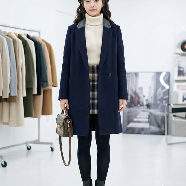 라코스테(LACOSTE) 모(울) 90% 배색 카라 코트