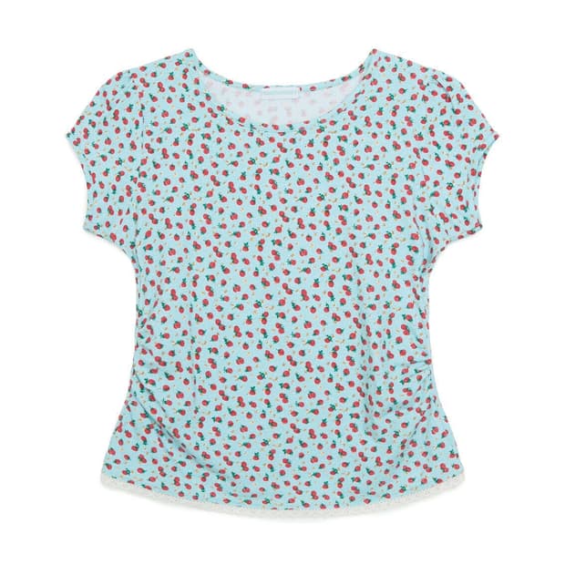 STRAWBERRY SHIRRED LACE TOP , MINT