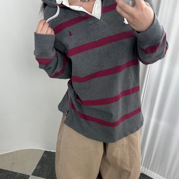 폴로 랄프로렌 커스텀핏 스트라이프 후드 럭비 카라티