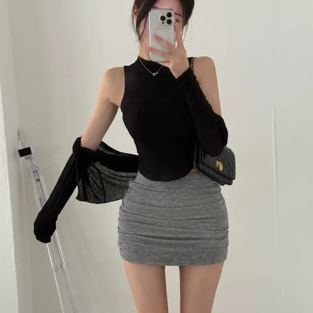 셔링 골반패드 미니 스커트
