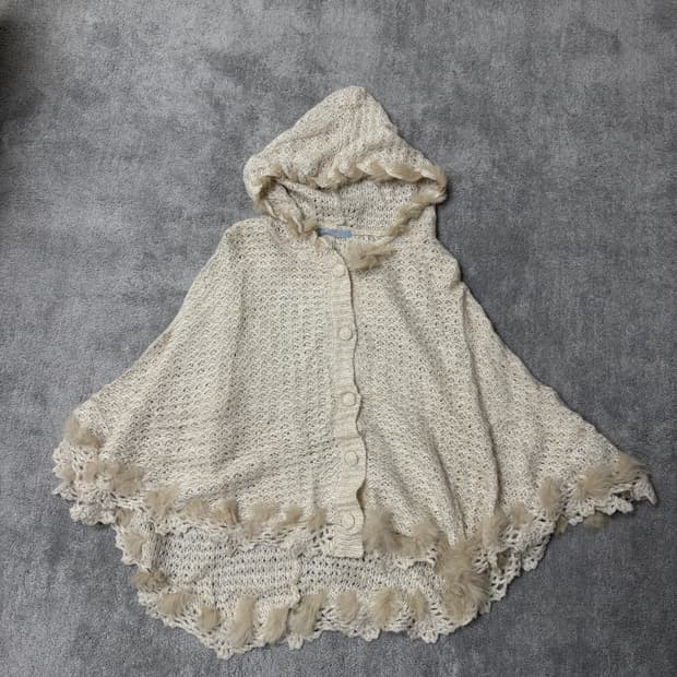 Vintage fairy-grunge Fur hood cape coat