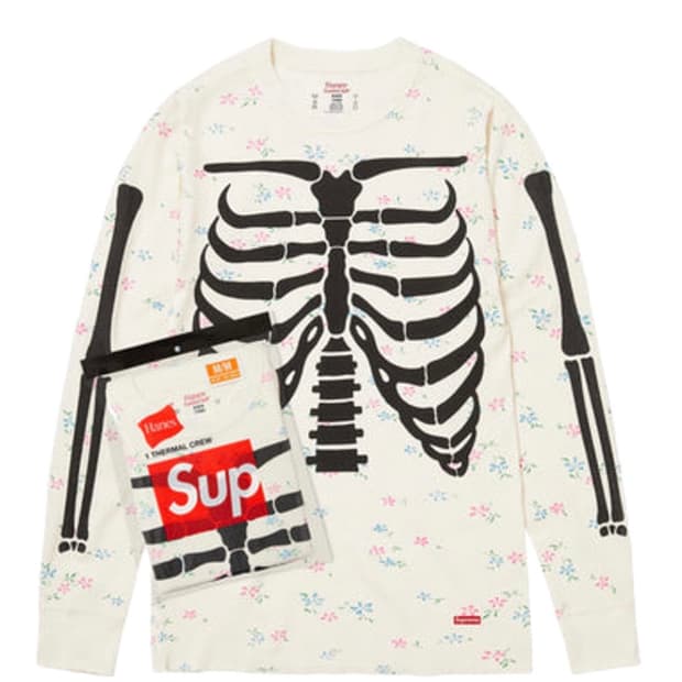 슈프림 헤인즈 본즈 써멀 크루 플로럴